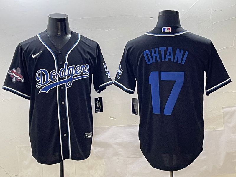 Men Los Angeles Dodgers 17 Ohtani Black blue Three generations Nike 2025 MLB Jersey style 7